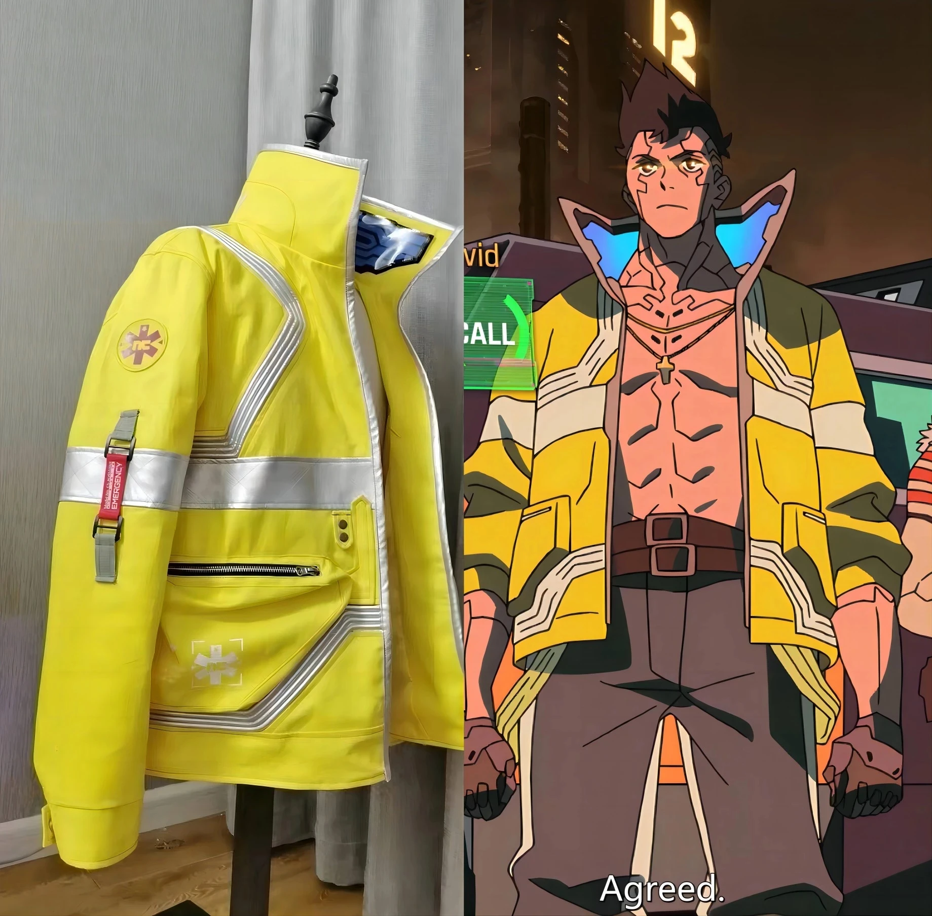 أزياء أنيمي Cyberpunk Edgerunners David Martinez التأثيرية بياقة واقفة وسترة صفراء مضيئة معطف فاسق للرجال البالغين في الهالوين