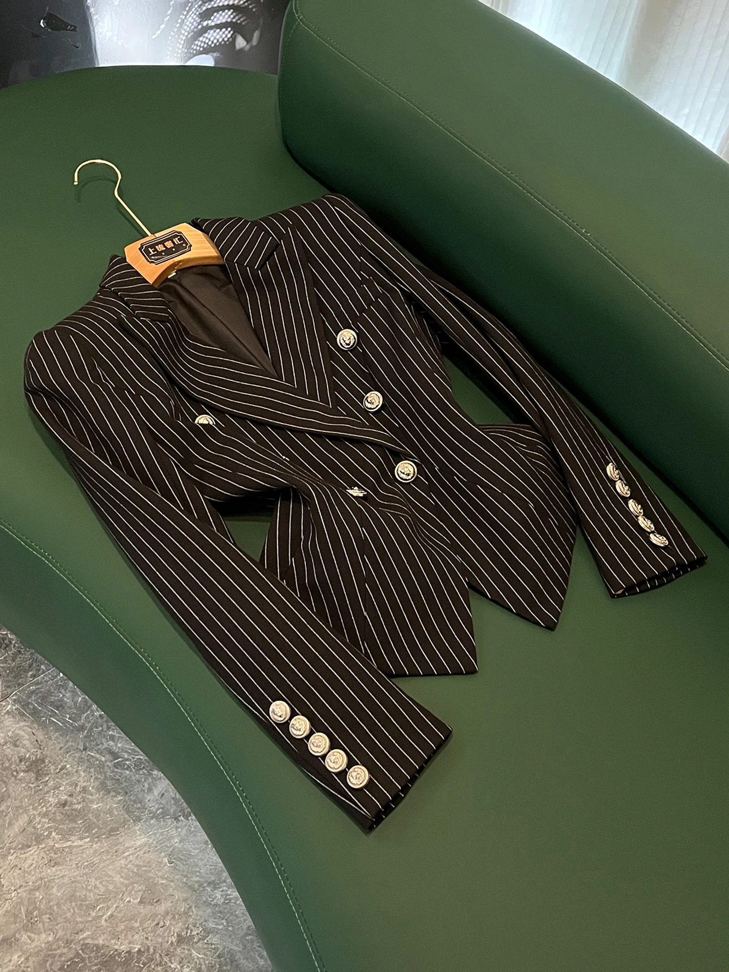 Ele oulder rembourré trajet Sle femmes Jaet coupe ajustée rayé vêtements d'extérieur ort longueur Sve Long Sve vêtements d'automne