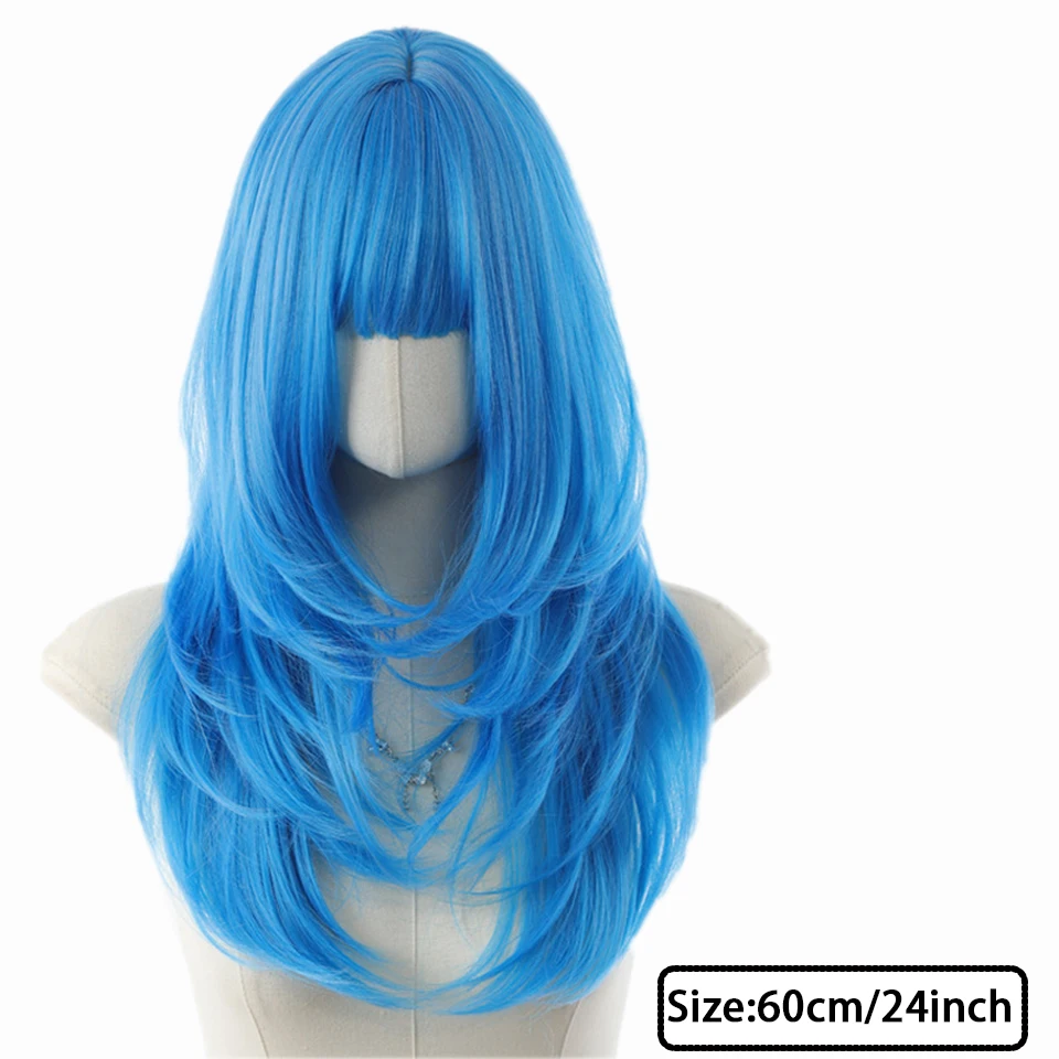 Synthetic Straight Wigs 24 Inch Long Heat-Resistant Blue Wig For Women Halloween And Christmas New Year Carnival Music Festival