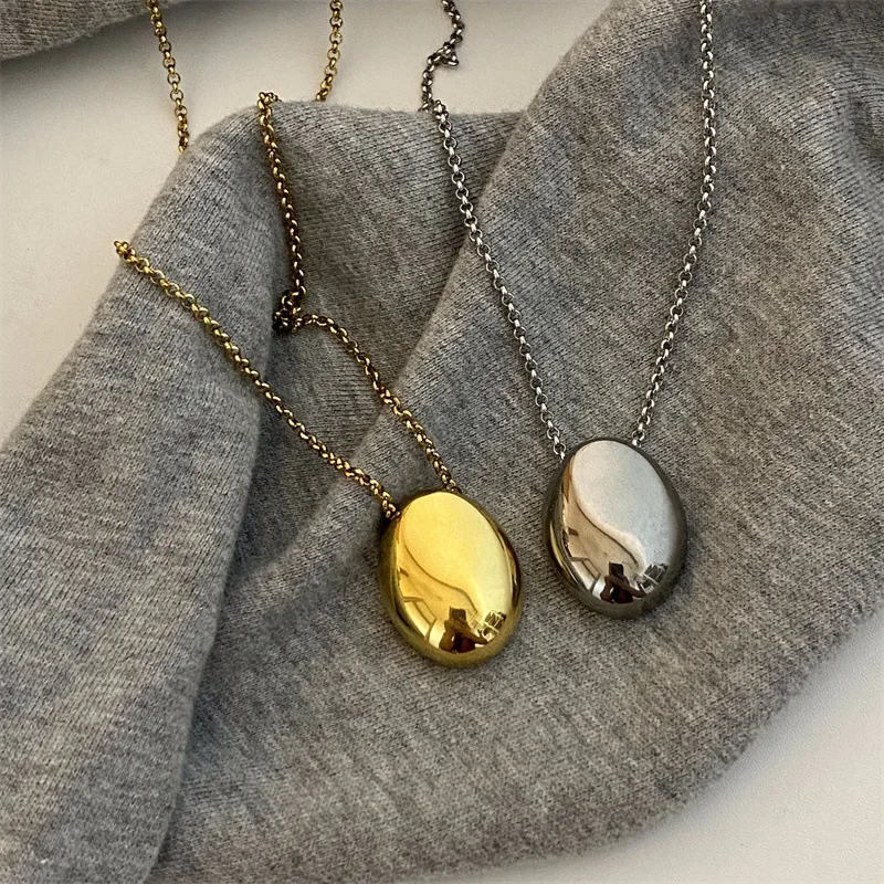

Metal Large Geometric Oval Drop Pendant Necklace for Women Stainless Steel Long Sweater Chain High-end Jewelry, Gifts
