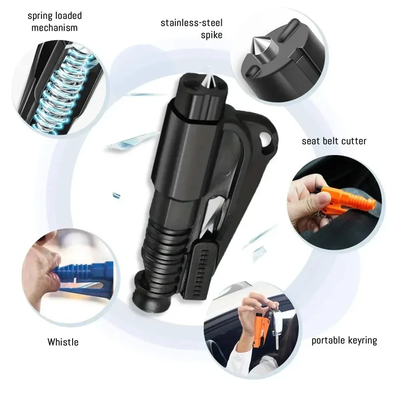 3 In 1 Car Safety Hammer Escape Window Breaker Lifesaving Key Chain Hammer Car Accessories Glass Shattering Emergency Device