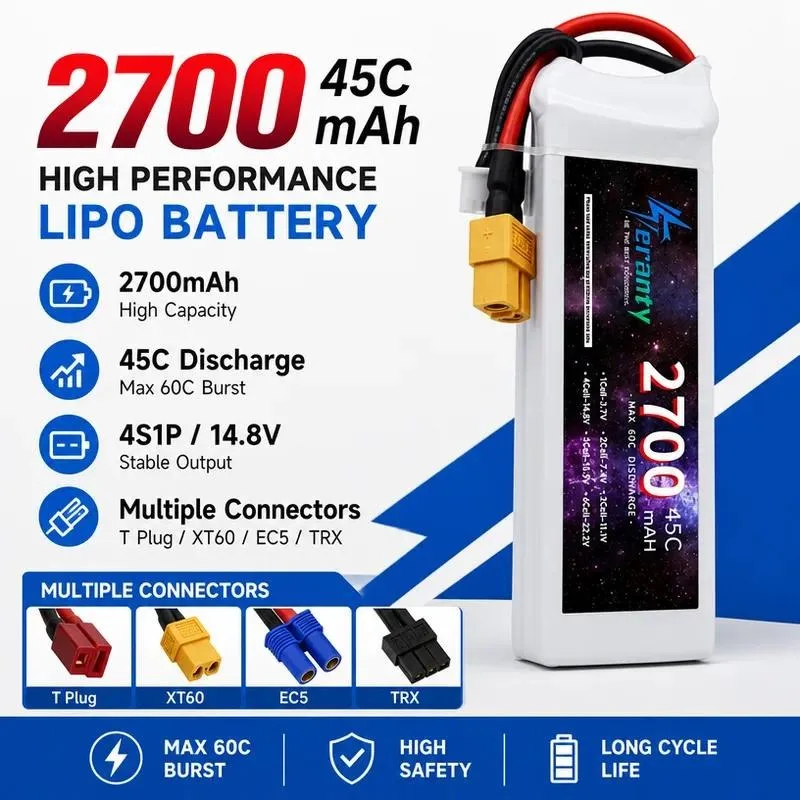 for High Rate Model Aircraft Battery 2700mAh 14.8V 4S 45C Multi Axis Aerial Drone Lithium Battery