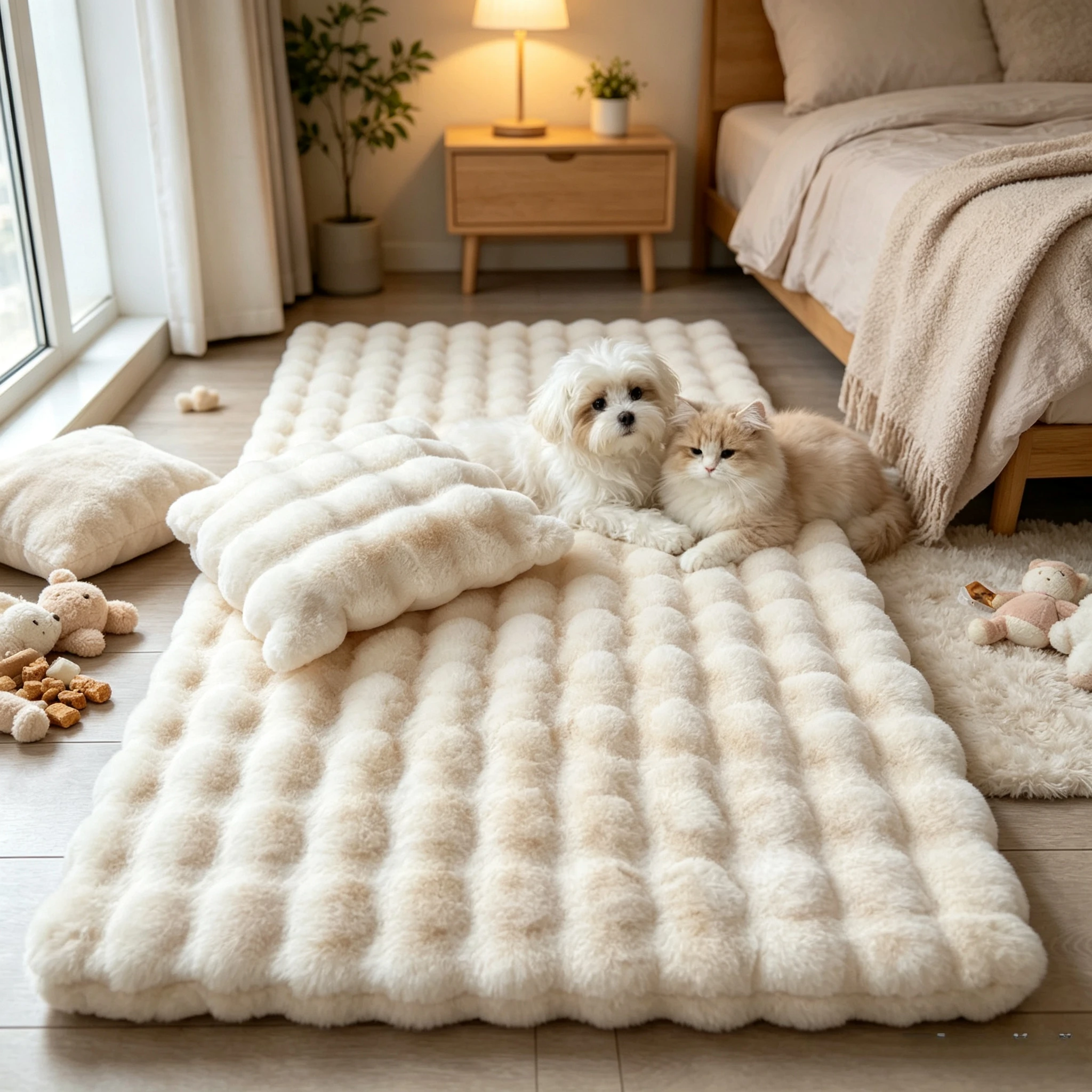 Bubble Plush Faux Rabbit Fur Rug Soft Area Carpet Decorative Floor Mat for Bedroom Living Room Balcony Home Decor
