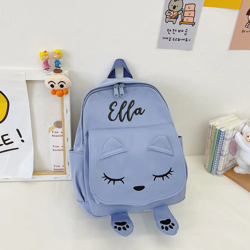 Custom Embroidery Cute Cat Backpack Children Travel Shoulder Bags Personalized Name Birthday Gifts Schoolbag Girls Boys Backpack