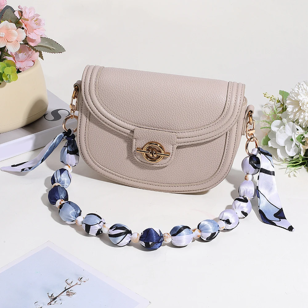 1Pc Cloth Phone Hand Strap Chains with Metal Swivel Clasps and Plastic Beads Round Golden Marine Blue 687mm - view 4