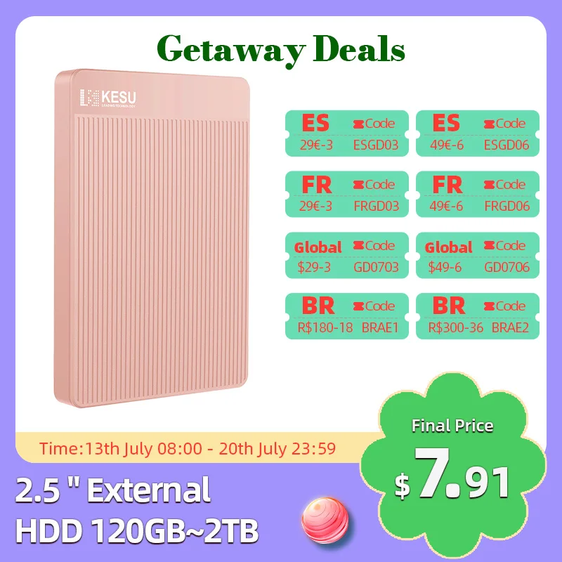 

KESU Portable HDD External Hard Drive Disk 2TB 1TB 750GB 500GB 320GB 250GB 2.5" removable USB Storage for Laptop computer pc