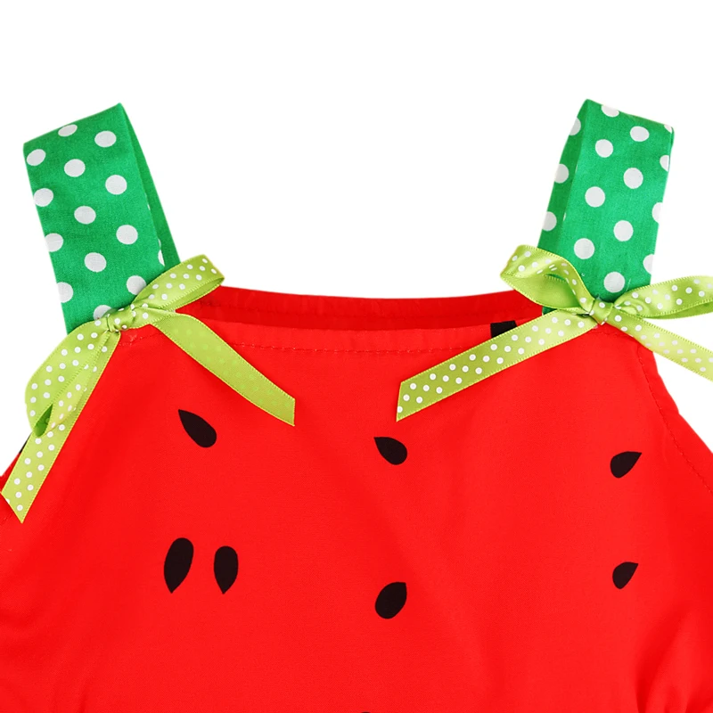 Girls Children European and American Summer Sleeveless Tank Top Watermelon Fruit Pattern Dress Bowknot Children\'s Skirt