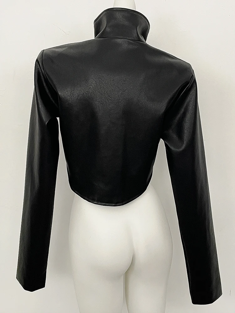 

Leather Jacket Clothing Women Grow Leather Jacket Solid Waist Cinching Full Sleeve Faux Leather Jacket Lady Spring New in Coats