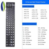 AEE2-34 Nut And Bolt Thread Checker, Nut And Bolt Identification Tool Ruler, Bolt Size And Thread Gauge Standard And Metric