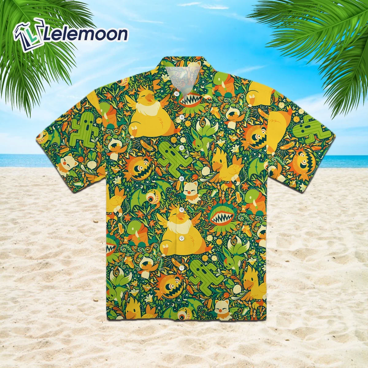 Hawaiian Shirts for Men and Women Kawaii Monsters Shirts Beach Short Sleeve Summer Casual Button Up Green Shirts