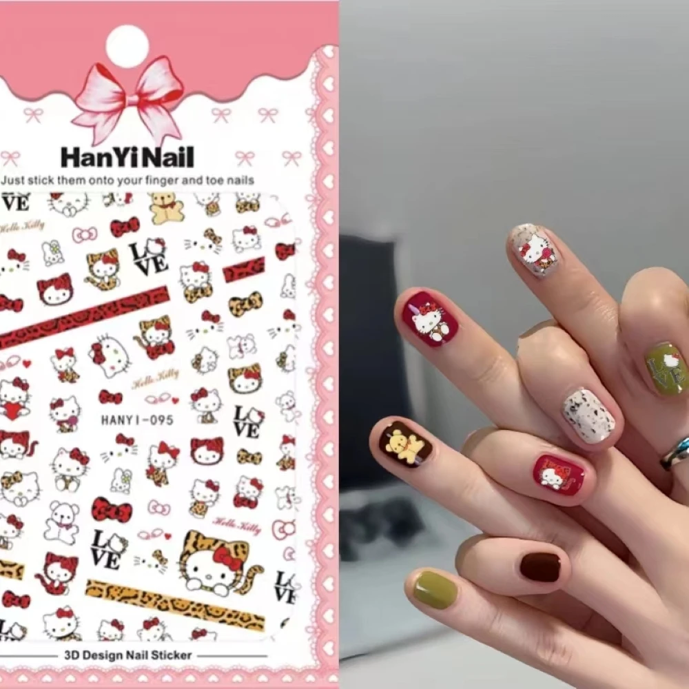 1 sheet HelloKitty Sanrio New 5D Relief Nail Art Stickers Nail Decals for Manicure fashion Design DIY Happy Accessories