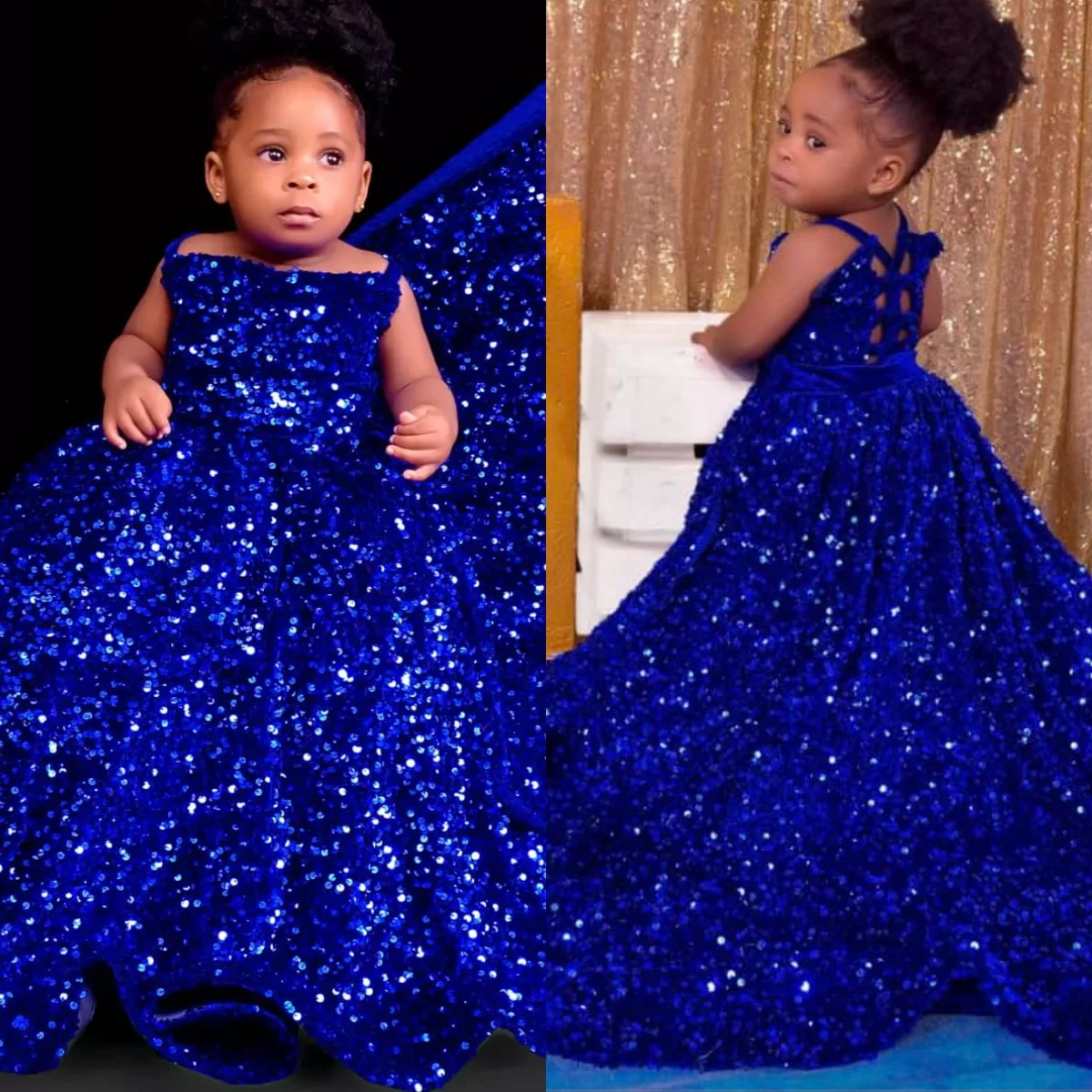 Cswdocy Royal Blue Sequined Kids Birthday Party Dresses Customized Sparkly Flower Girl Dresses for Wedding Baby Girls Prom Gowns