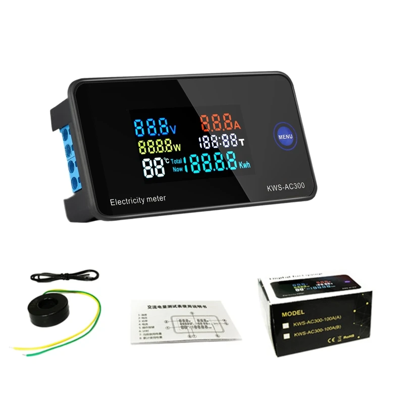 

50-300V Voltmeter Ammeter Power Energy Meter LED Digital Wattmeter Electric Meter with Reset Function 0-100A KXRE