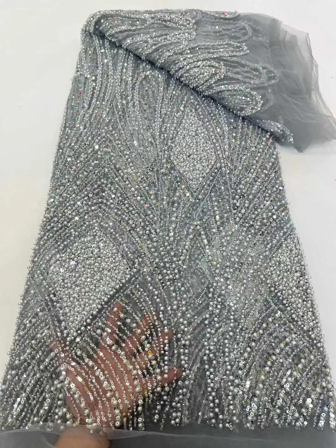 2025 튜브 비즈 레이스 원단 고품질 나이지리아 스팽글 신랑 레이스 프랑스 튤 원단 웨딩 파티 드레스용