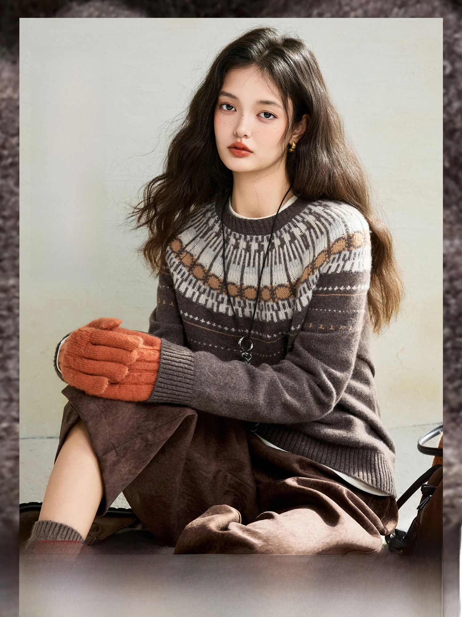 

NAGUAGU Pumpkin Valley Fair Island Holiday 00 Camere Женский вязаный свитер в скандинавском стиле, винтажный, повседневный, свободного кроя, с длинными рукавами