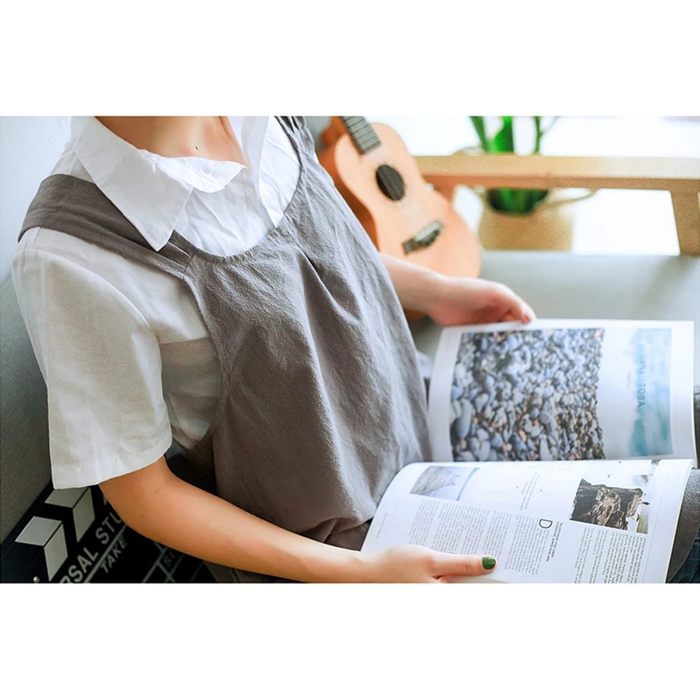 

Cotton Linen Apron For Kitchen Stain Resistant Sleeveless Cooking Housework Serving Apron Home Restaurant Garden Use Grey