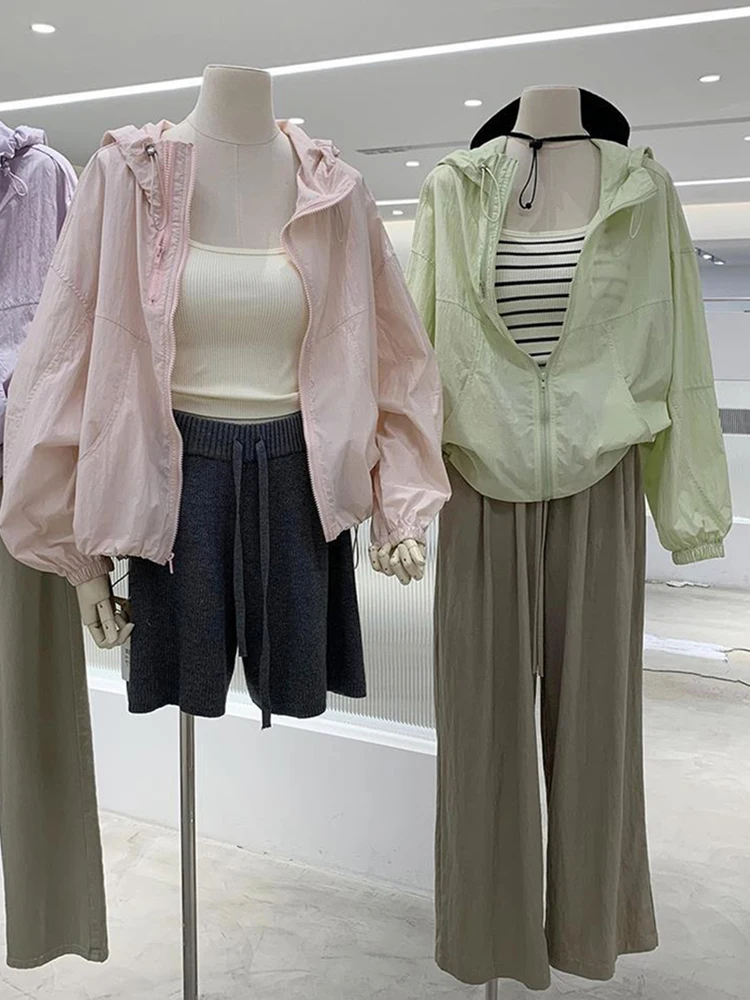 

Summer Thin Women's Spor UV Protection Outerwear Casual Open Cardigan Anti-Uv Top Light Weight Breathable Loose Fit Zipper