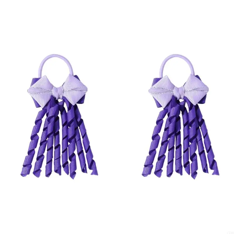 Paire d'élastiques à cheveux en ruban dynamique comprenant des pompons fluides pour pom-pom girls danseuses en polyester à haute