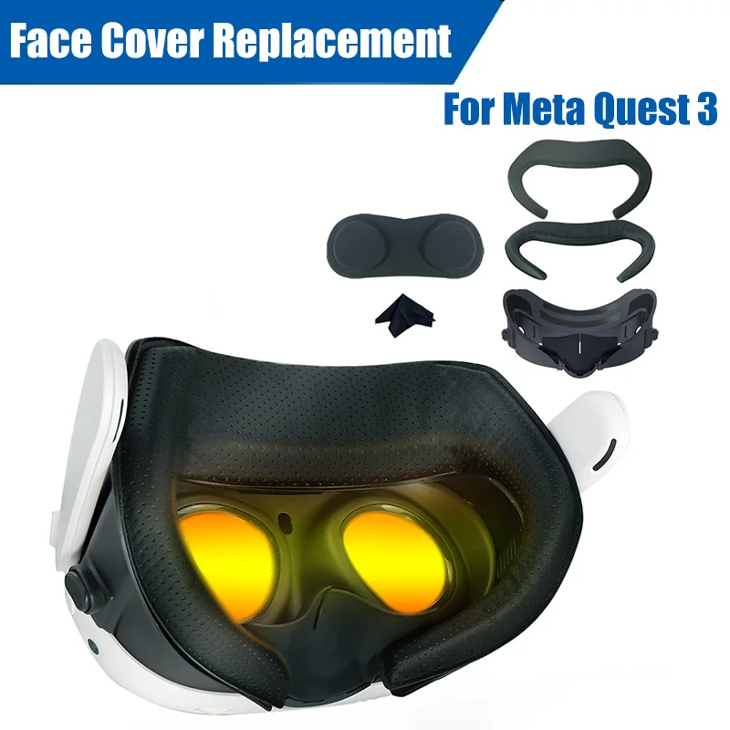 Face Cover Replacement for Meta Quest 3 VR Headset PU Leather Pad Face Interface Replacement Mask For Quest 3 VR Accessories