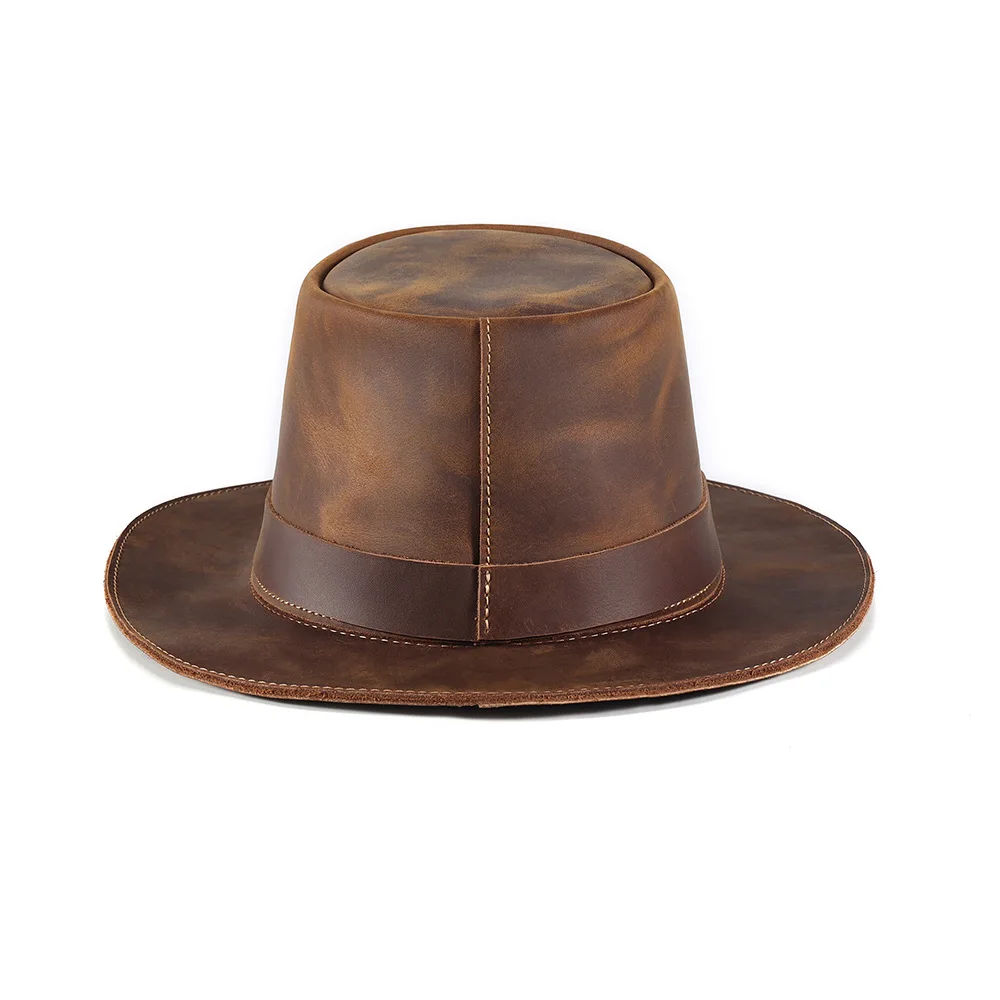 Retro Crazy Horse Skin Hat Men's Top Hat English Gentleman Jazz Hat Cowboy Hat Men's Real Cowhide Hat