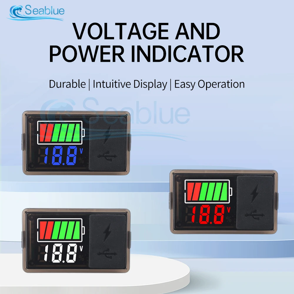 12V 24V Car Battery Charge Level Indicator USB+Type-C Lithium Battery Capacity Meter Tester Display LED Tester Voltmeter