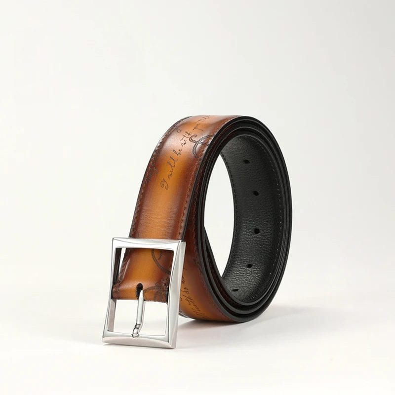 DIMY 2025 Men's High-End Luxury Leather Belt Stainless Steel Buckle Handmade Retro Style for Pants Accessory