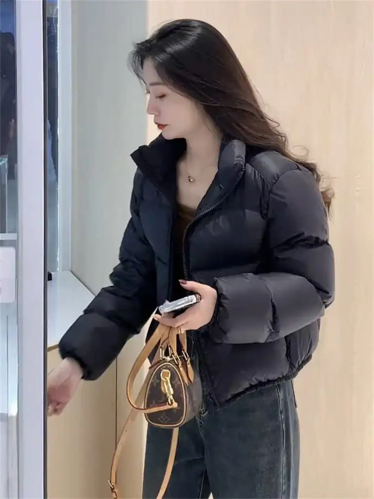 

Bla ort Thiened Stand Collar down Cotton Jaet Women's Winter Warm Bread Sle Button up Cardigan Korean Version Cotto...