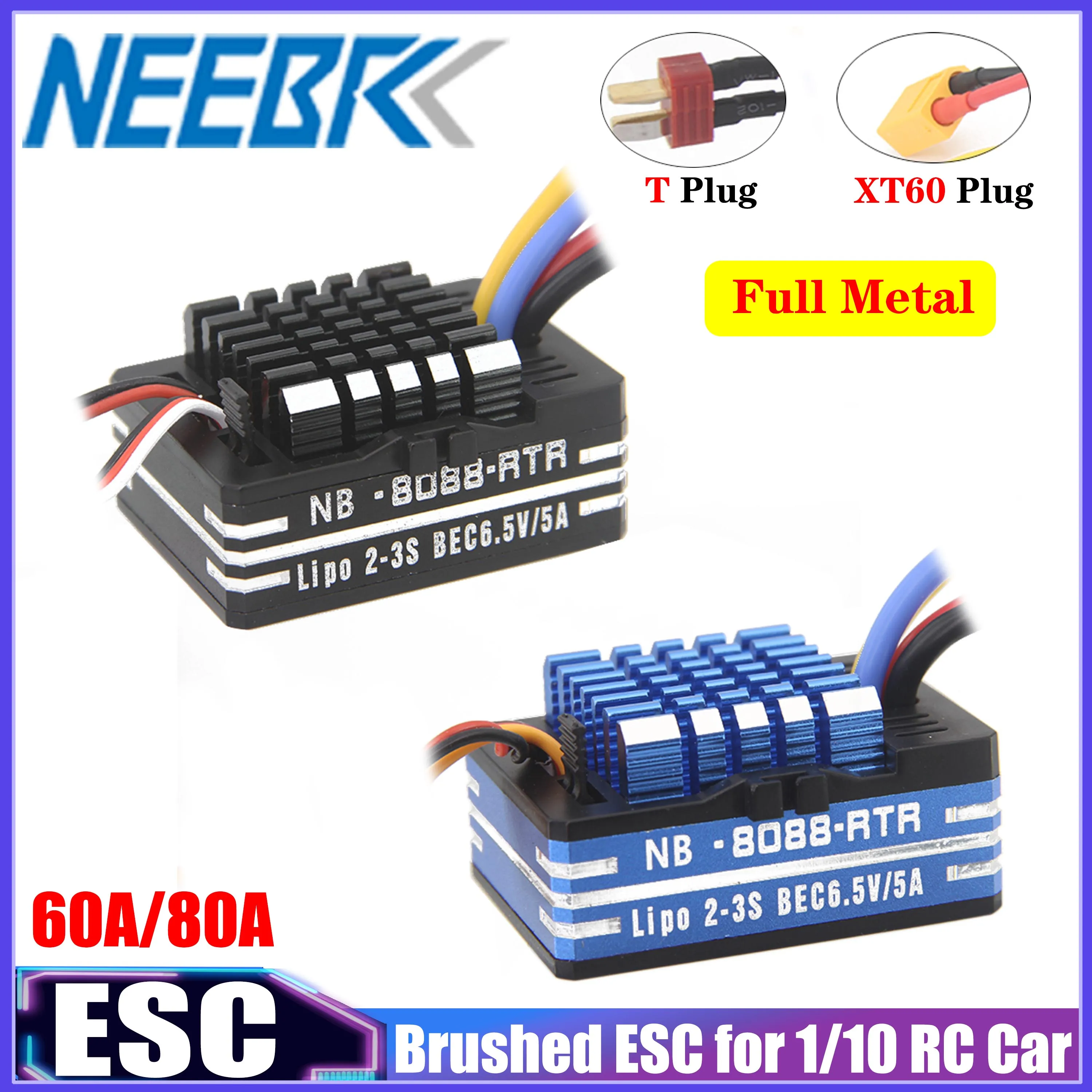 

NEEBRC 60A 80A Цельнометаллический 2-3S Водонепроницаемый матовый ESC для двигателя 540 550 1/10 1/12 RC Car Crawler Monster Запчасти для внедорожных грузовиков