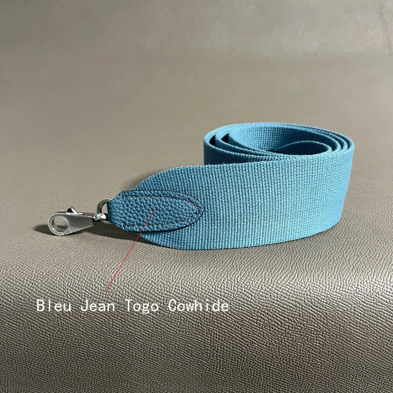 

Bleu Jean Togo Cowhide 5cm Wide Canvas belt Steel Buckle Genuine Leather Hand Sewn Suitable For Kelly Bags, Shoulder Straps