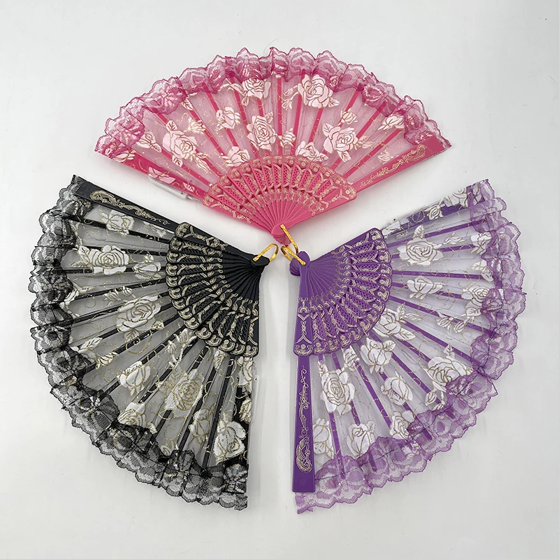 9inches Glowing Lace Hand Fan LED Folding Hand Fan Girl Women Dance Light Up Foldable Fan Bar Performance Night Show Supplies - Image 4