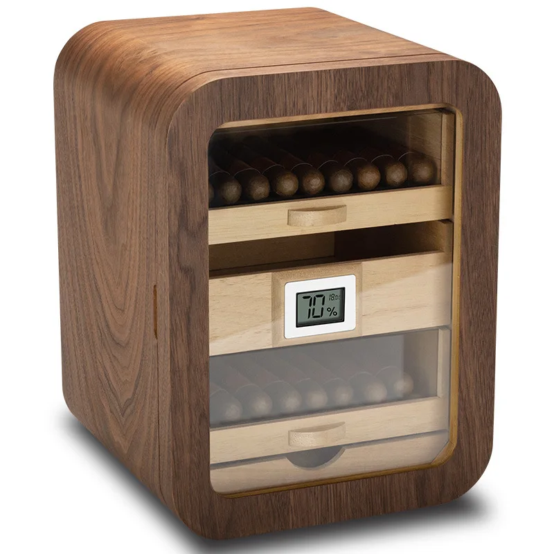 High-end black walnut cigar cabinet Cigar Humidifier Humidor Cabinet with Hygrometer Spanish Cedar Lined Cigar Box