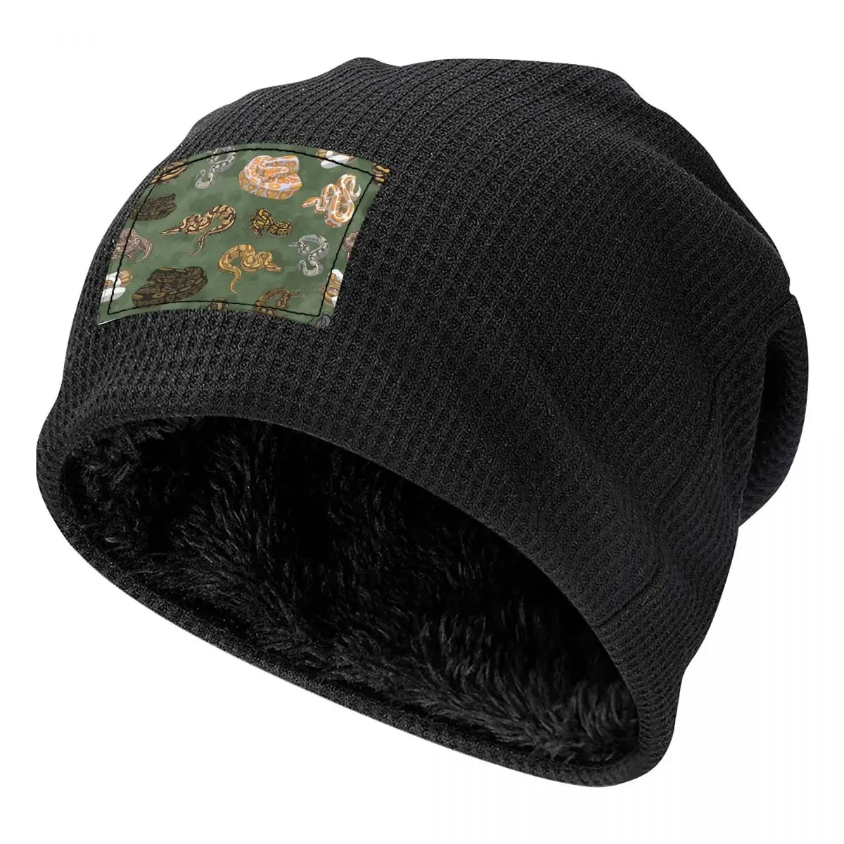 Ball Python Morphs Pattern Moss Green Beanies Caps Fleece-Lined Bonnet Hat Warm Hip Hop Autumn Winter Outdoor Skullies Hats