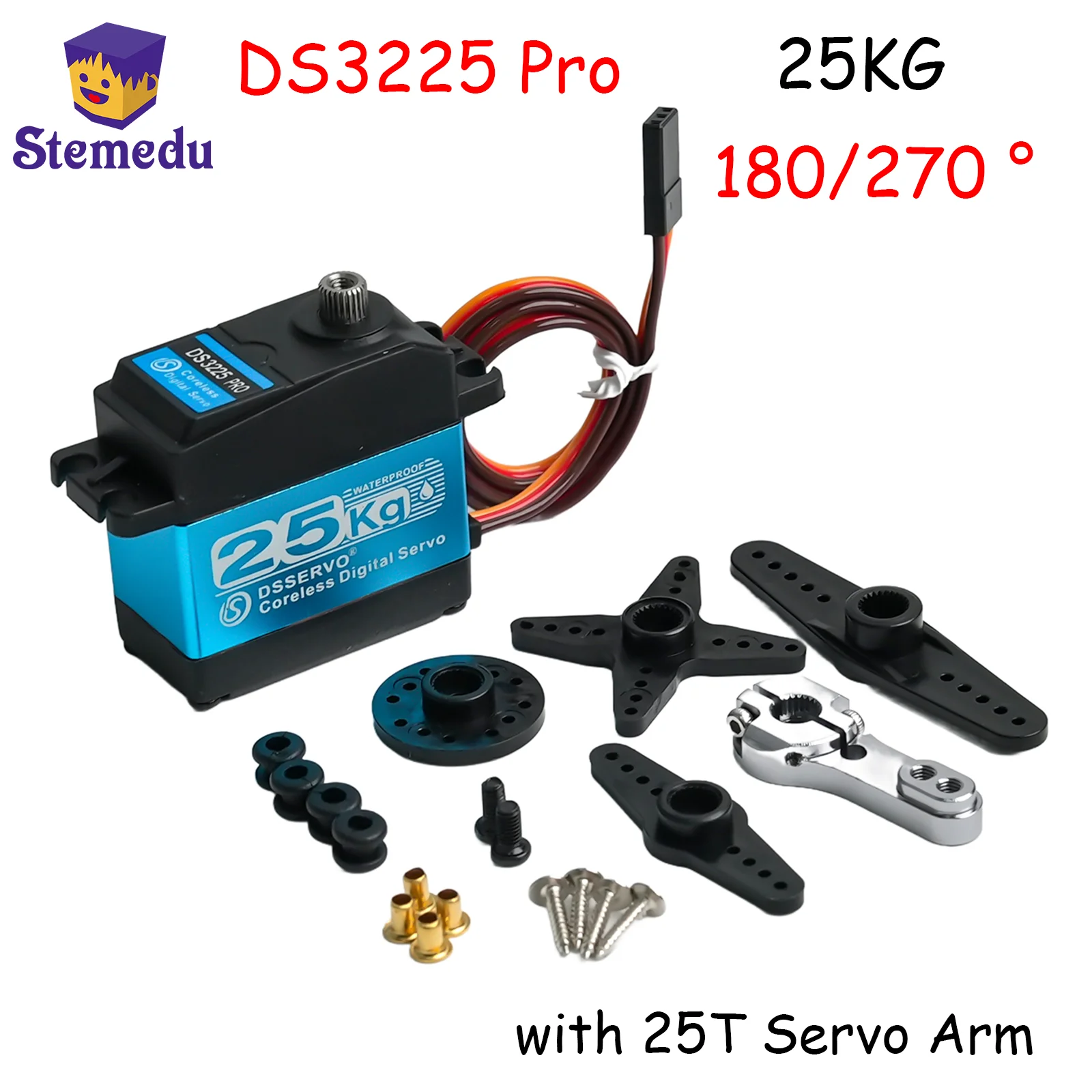 

DS3225 Pro 25 кг цифровой сервопривод без сердечника 180/270 ° Водонепроницаемая металлическая шестерня высокой скорости для радиоуправляемых автомобилей 1:8 1:10 1:12 с сервоприводом 25T