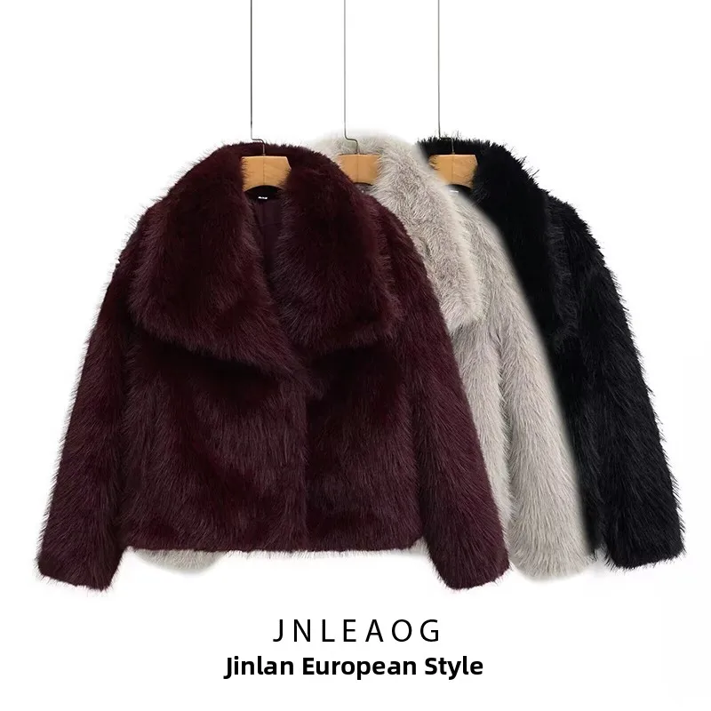 

JNLEAOG Autumn New Women's Fashion Design Artificial Fur Effect Short Coat Youth Standard Fit Long Sleeve European Style