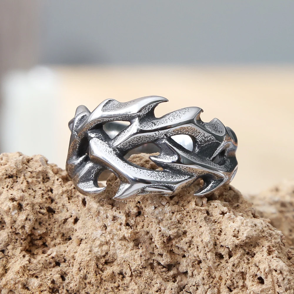 Vintage Hollow Out Design Thorn Rings For Men Women Biker Stainless Steel Men's Ring Fashion Wedding Party Gifts