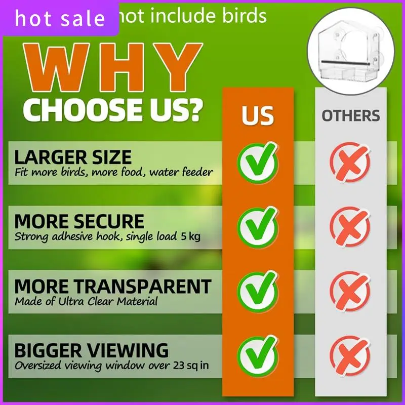 

Window Bird Feeder With Non-Marking Self-Adhesive Hooks, Clear Window Bird Feeder For Outside, Transparent Bird House Durable