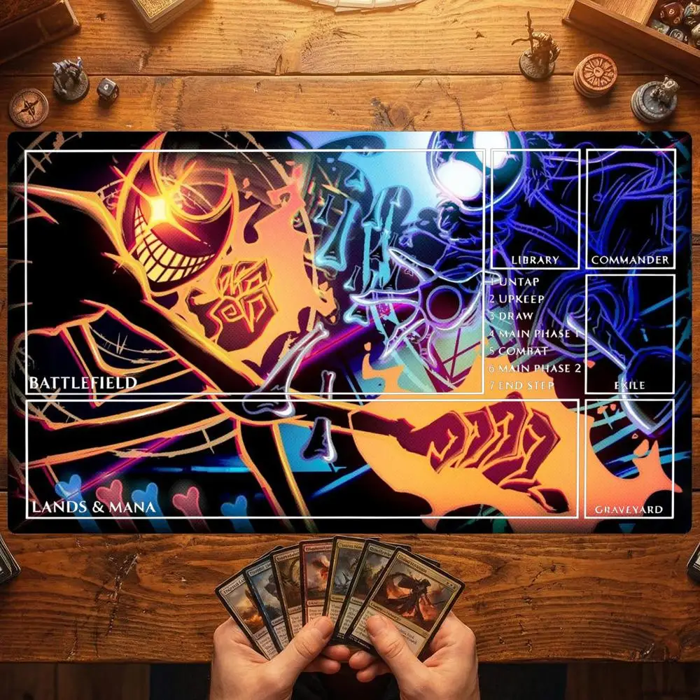 Flame Skeleton Warlock Mouse Pad Card Playmat Stitched with Magic Zones Tabletop for MTG/TCG Card Battle Commander Gaming Mat