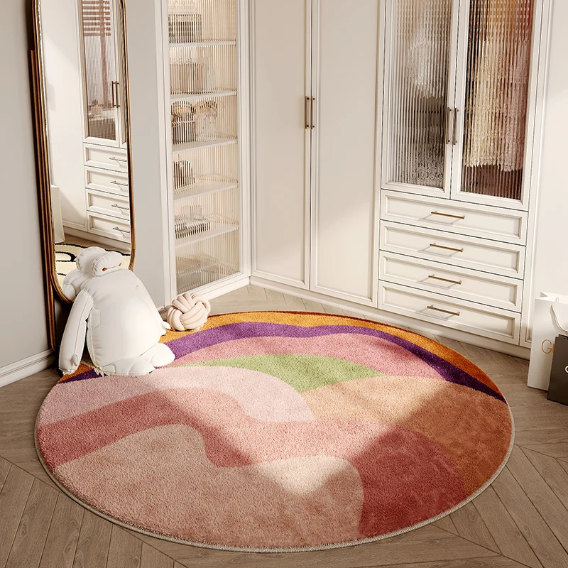 Simple Abstract Living Room Round Carpet Home Bedroom Bedside Plush Rug Light Luxury Cloakroom Dressing Table Fluffy Soft Rugs