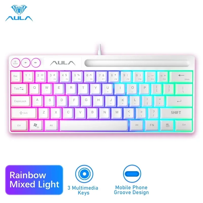 

AULA F3061 Wired Keyboard Portable 61 Keys RGB Backlight Laptop Desktop Lightweight E-Sports Gaming Mini Keyboard for Pc Gift
