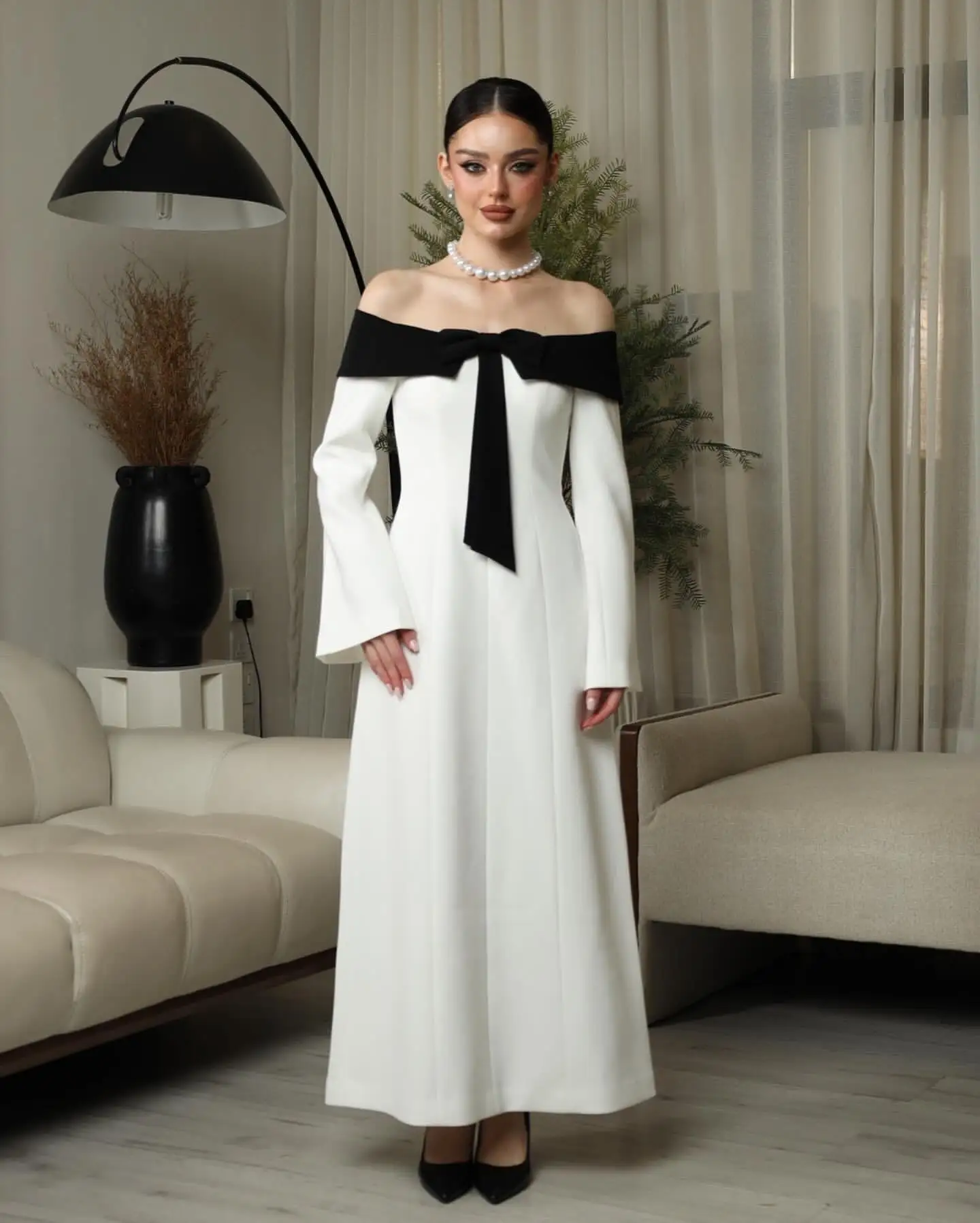 

Customized Elegant Evening dresses 2025 A-line Off-the-shoulder Satin Ankle length Bow Zipper Prom Formal Dresses