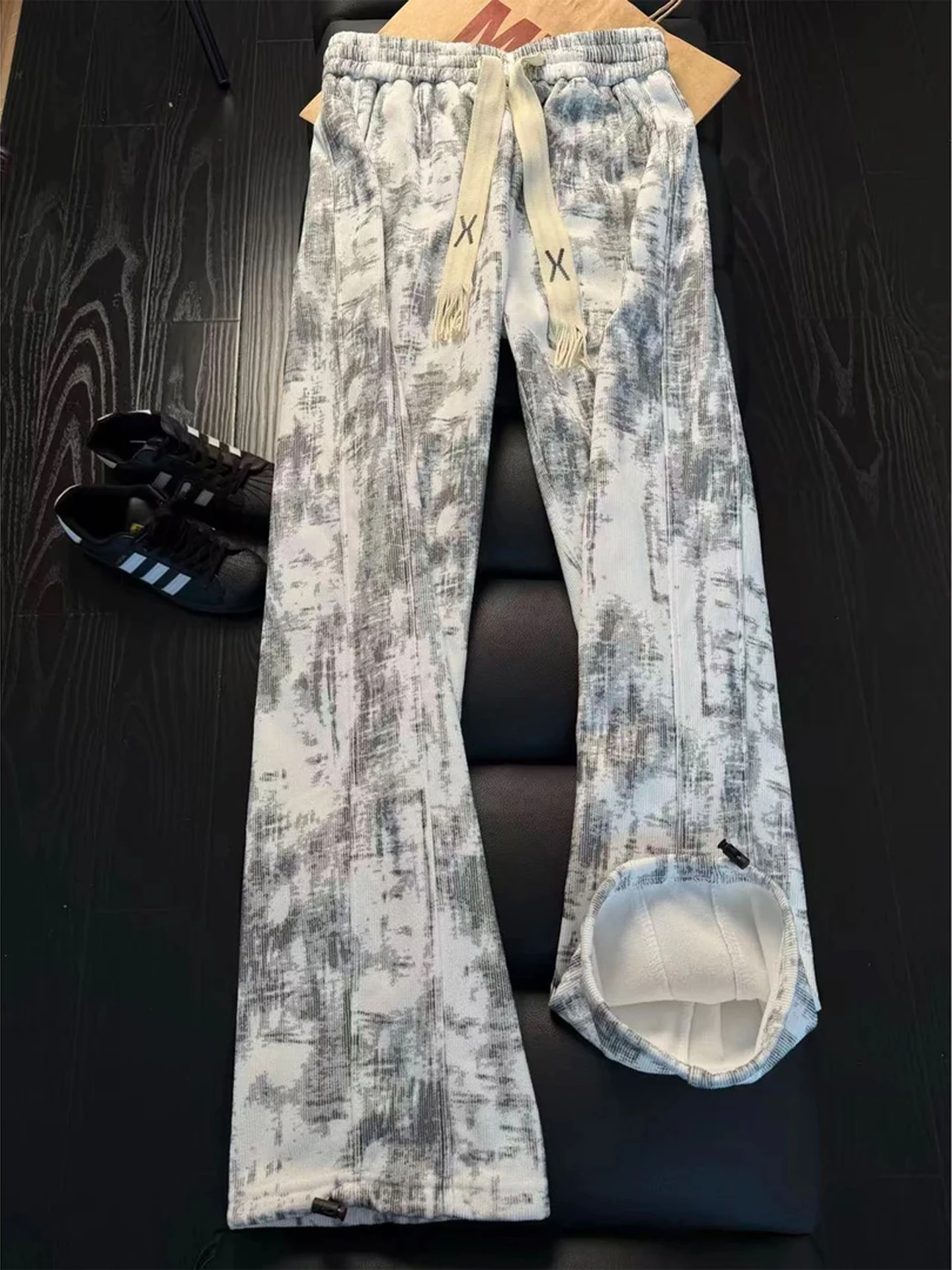 

Мужские утепленные джинсы прямого кроя в американском стиле с эффектом тай-дай для подростков и молодежи, осенне-зимние, повседневные, спортивные