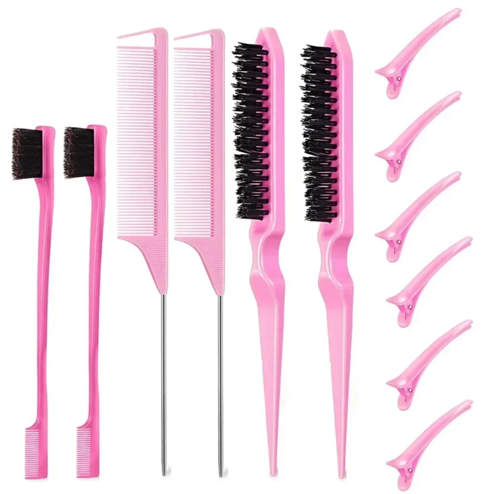 

12pcs Double-ended Eyebrow Brush Cross Hair Pick Dye Steel Needle Comb Fixing Tip Tail Clip Hairdressing Fluffy Hairstyling Tool