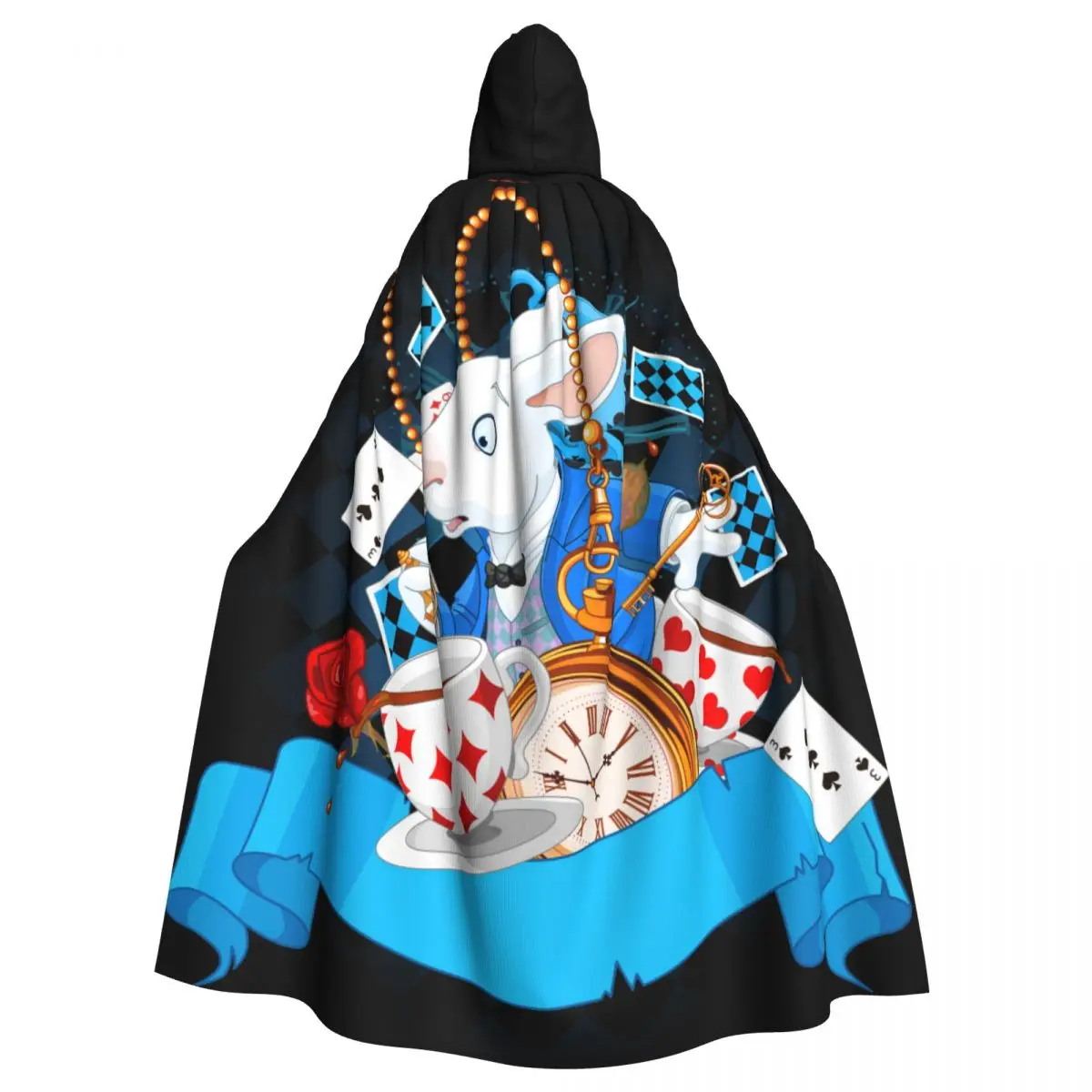 Unisex Adult Alice In Wonderland Rabbit Motion Cups Hearts Alice Cloak with Hood Long Witch Costume Cosplay