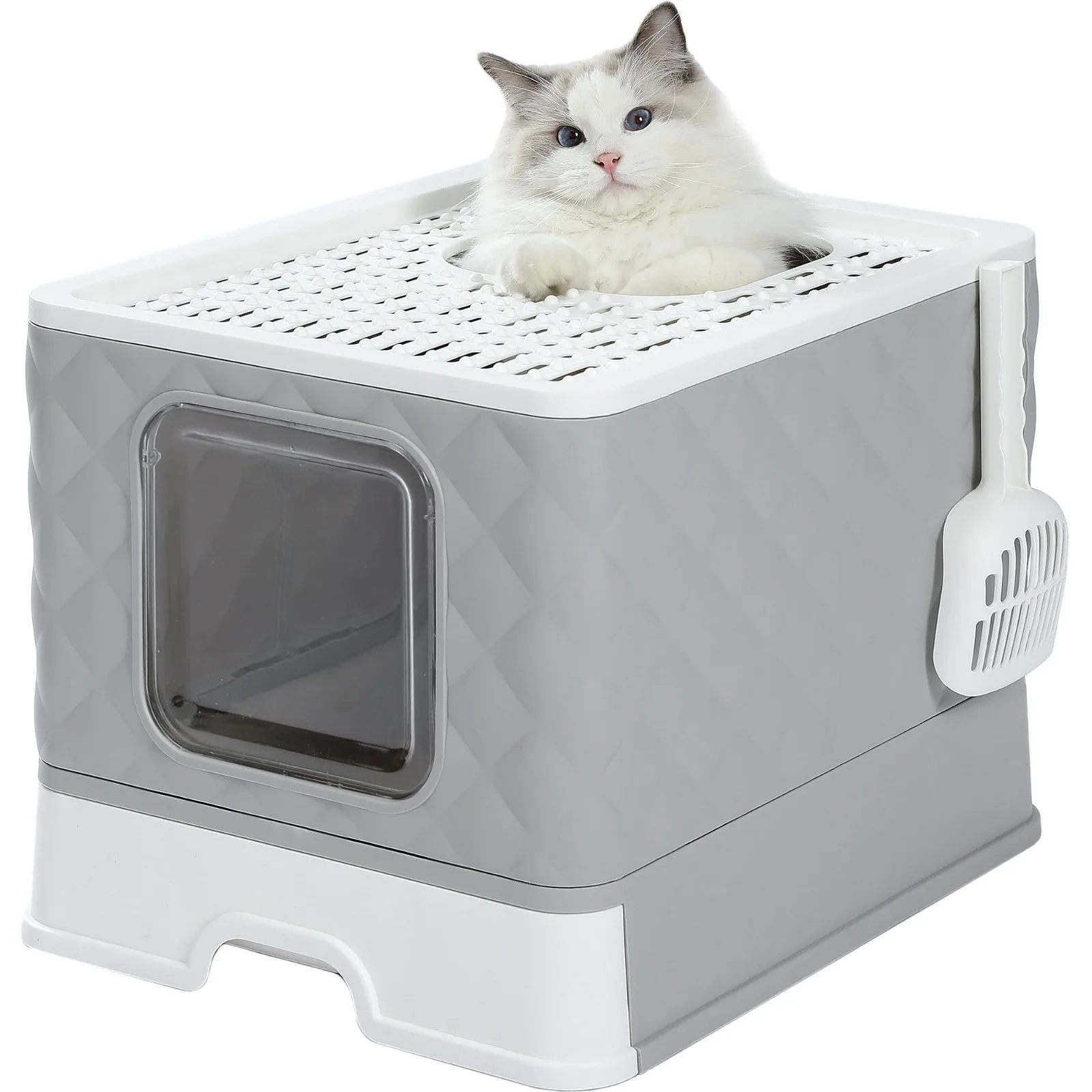 

PAWZ Road Enclosed Cat Litter Box Large with Lid Drawer Type Easy to Clean,Gray