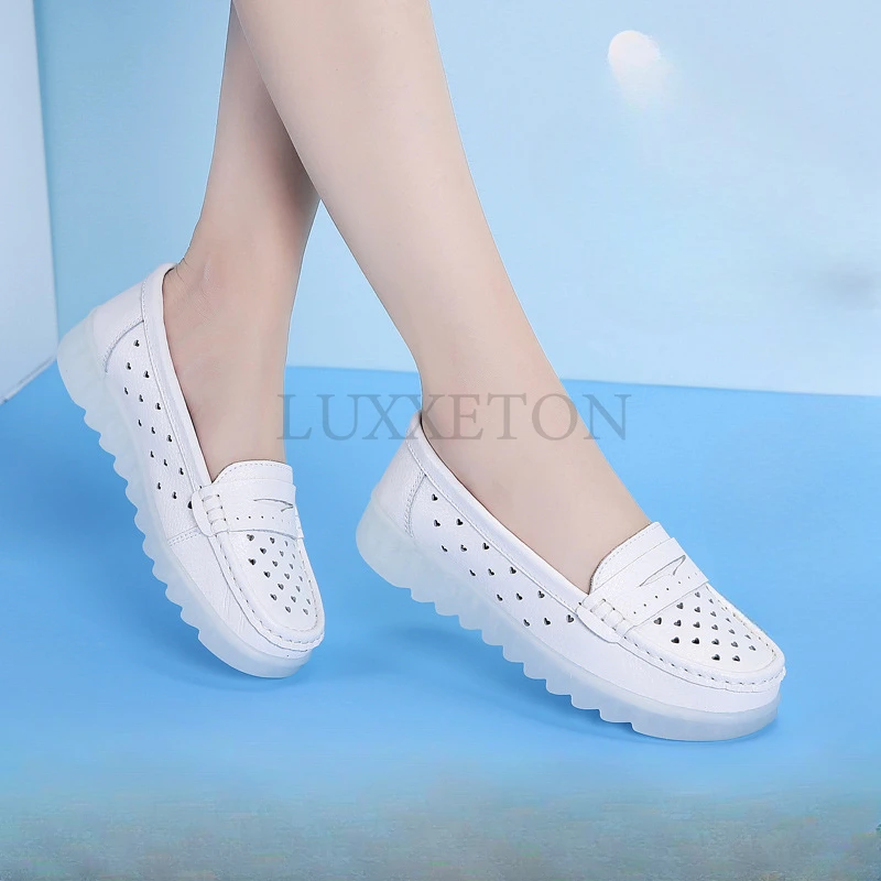 Women Shoes Spring New Soft Soled Comfortable and Breathable Work Nurse Shoes Casual and Versatile Women Flat Pure White Shoe