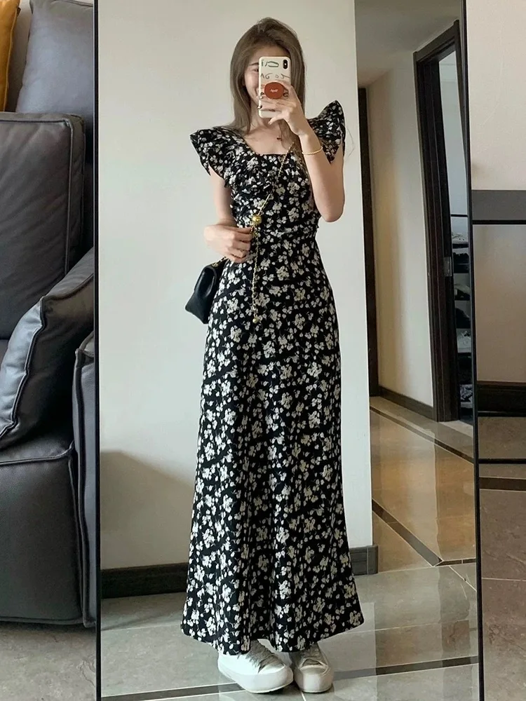 Tea Break French Floral Dress Women's Summer 2025 New Seaside Style Elegant Mid-Length Skirt
