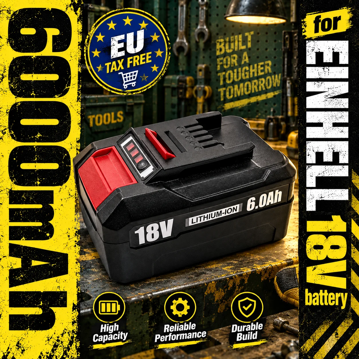 18V 6000mAh Lithium-Ionen-Akku Kompatibel mit Einhell 18V Power X-Change Serie Kabelloser Bohrer Gartenwerkzeug-Akku