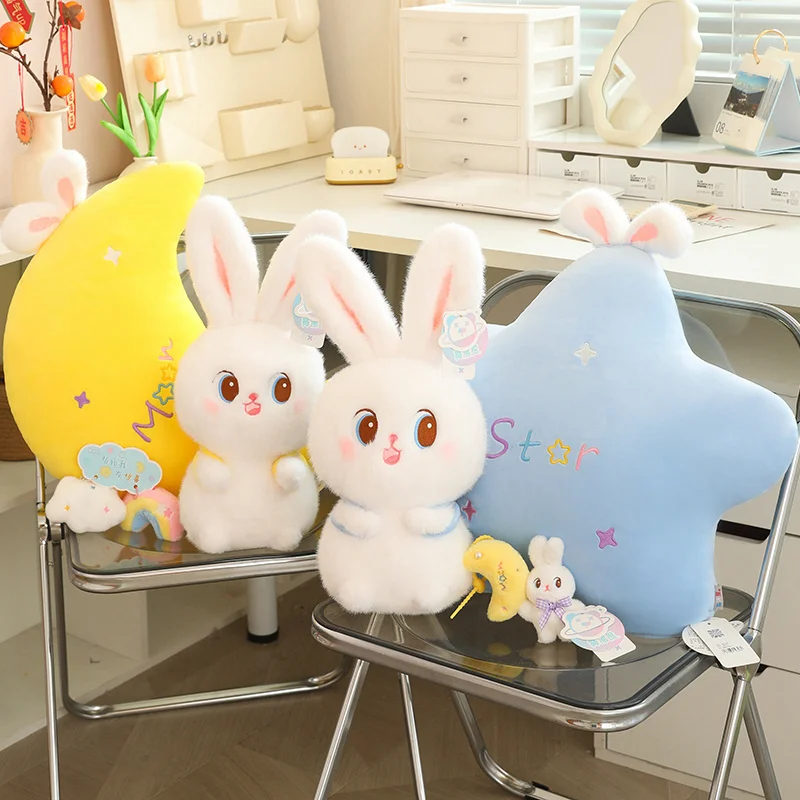 Lovely Cartoon Dreamy Sky Rabbit Series Plush Toys Fluffy Soft Cute Cloud Rainbow Star Moon Pendants Pillow Kawaii Decor To Kids