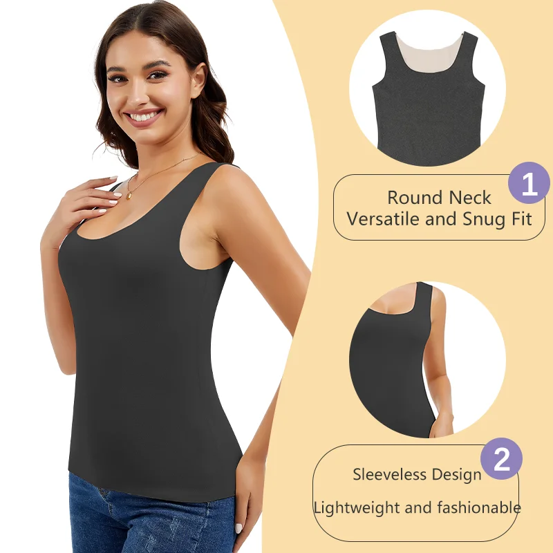 Slimbelle Women's Thermal Top Sleeveless Underwear Outer Wear Double-side Brush Keep Warm Soft Vest Heating Inner Bottoming