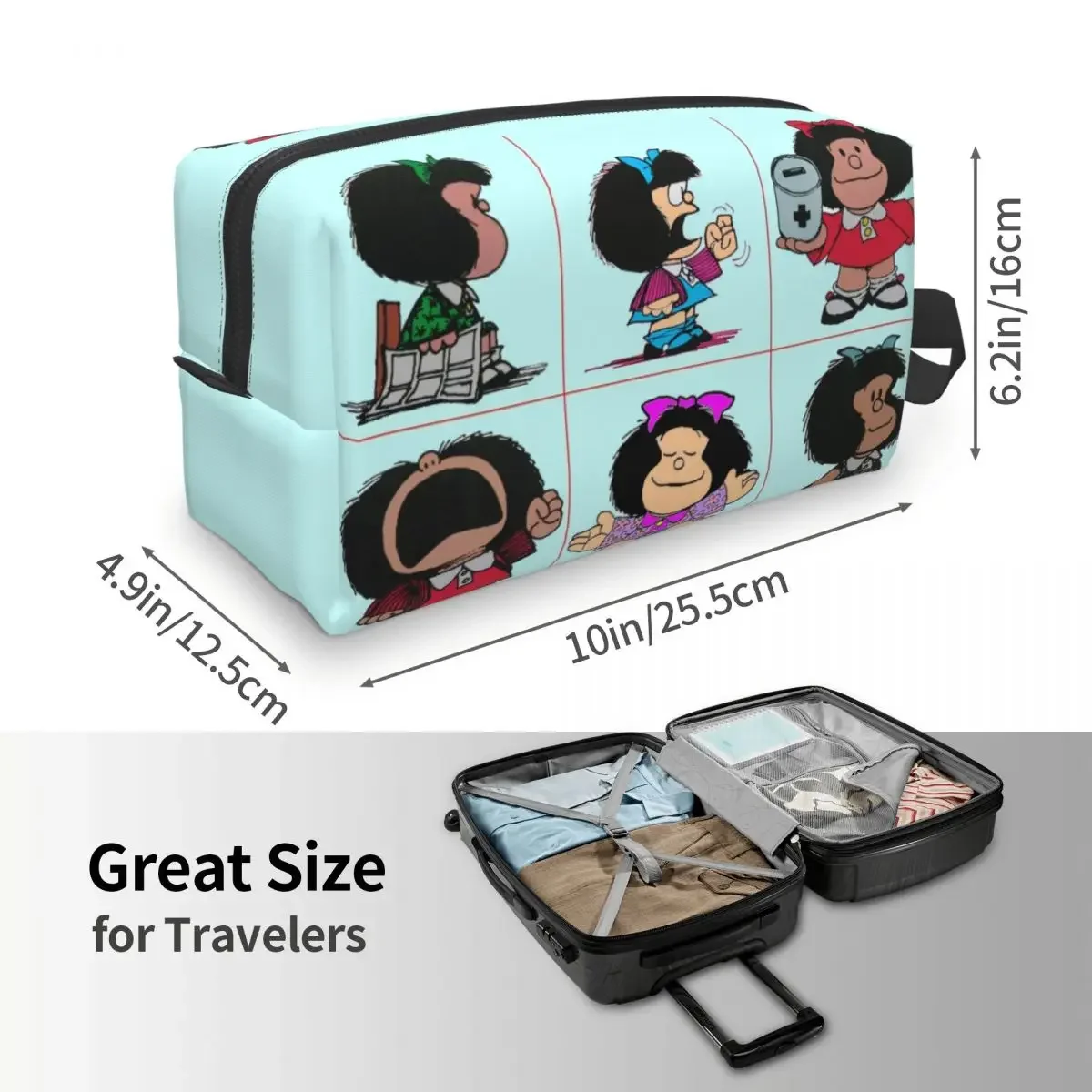 Custom Curious Mafaldas Quino Comics Argentina Cartoon Travel Toiletry Bag for Women Makeup Cosmetic Bag Beauty Storage Dopp Kit